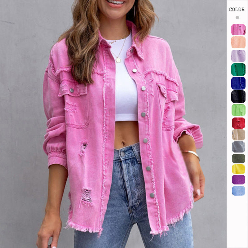 Female Fashion Ripped Shirt Jacket