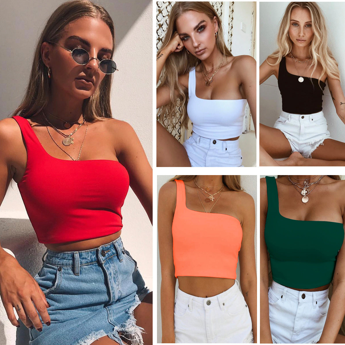 Summer Sexy One-shoulder Vest Crop Top